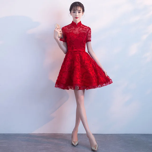 Невесты чонсам, Восточный стиль женские свадебные Qipao короткий рукав вечерние платье элегантный в китайском стиле длинный халат; Одежда для девочек; Vestido XS-XXXL - Цвет: style 4