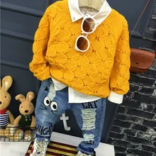 Лидер продаж, осенне-зимние модные комплекты одежды для мальчиков вязаный свитер+ рубашка+ джинсы, костюмы детская одежда из 3 предметов для детей 2-6 лет