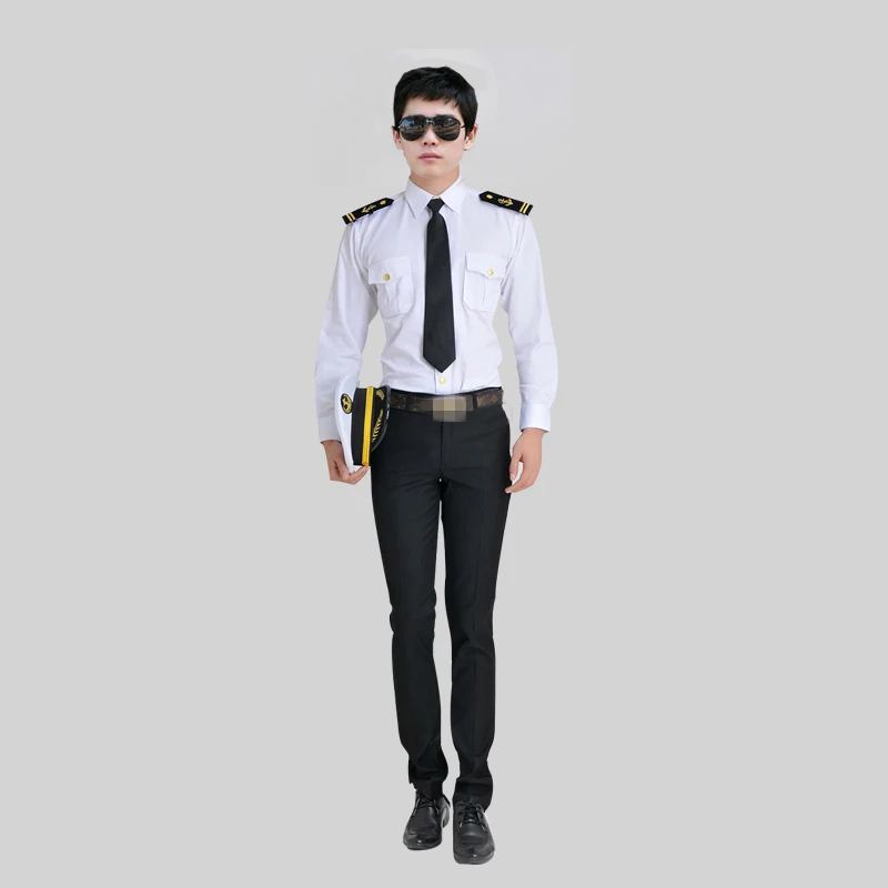 Капитанская форма темно-синяя рубашка футболка с пилотом рубашка в морском стиле Корейская подходящая версия с коротким рукавом с длинным рукавом белая летняя одежда
