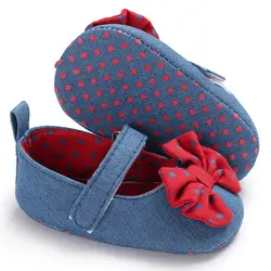 Подъем молодых для маленьких девочек первые ходоки холст горошек бабочка-узел для новорожденных девочек обувь на мягкой подошве