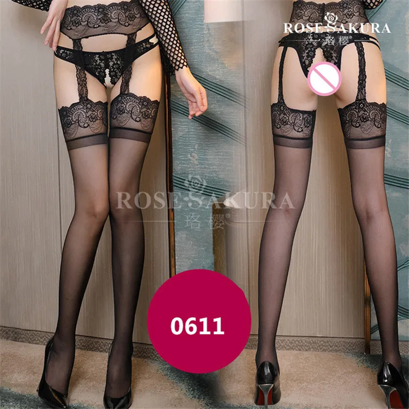 Women Sexy Garter Belt Stockings In One Thigh High Socks Transparent Silk Lace Black Stockings Jarretelles Sexy Knee Socks 0601