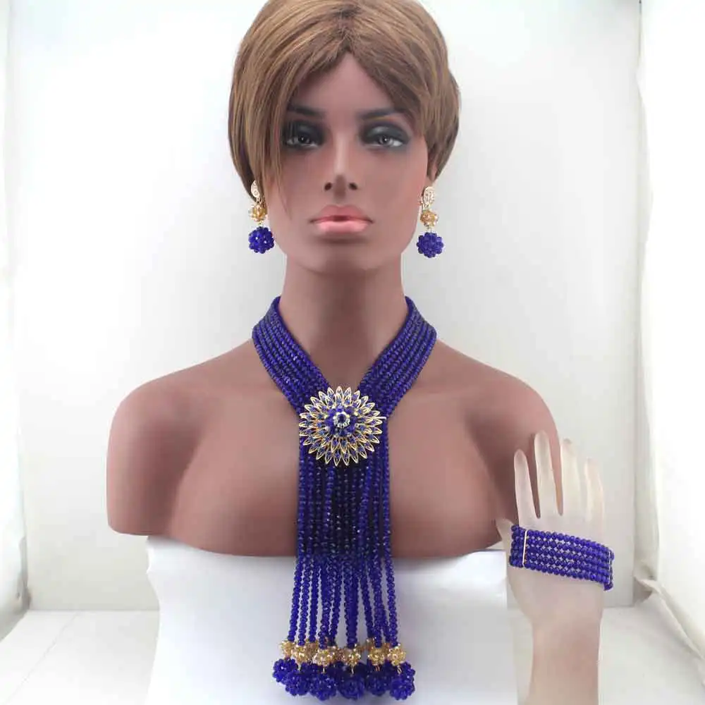 

Nigerian wedding bridal Crystal Beads Necklace Set African Beads Jewelry Set African style Statement necklace jewelry setW13576