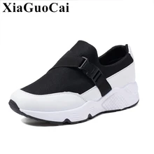 Новинка; женская повседневная обувь; кроссовки; дышащая эластичная сетчатая теннисная обувь без застежки; черные легкие мягкие противоскользящие туфли на плоской платформе