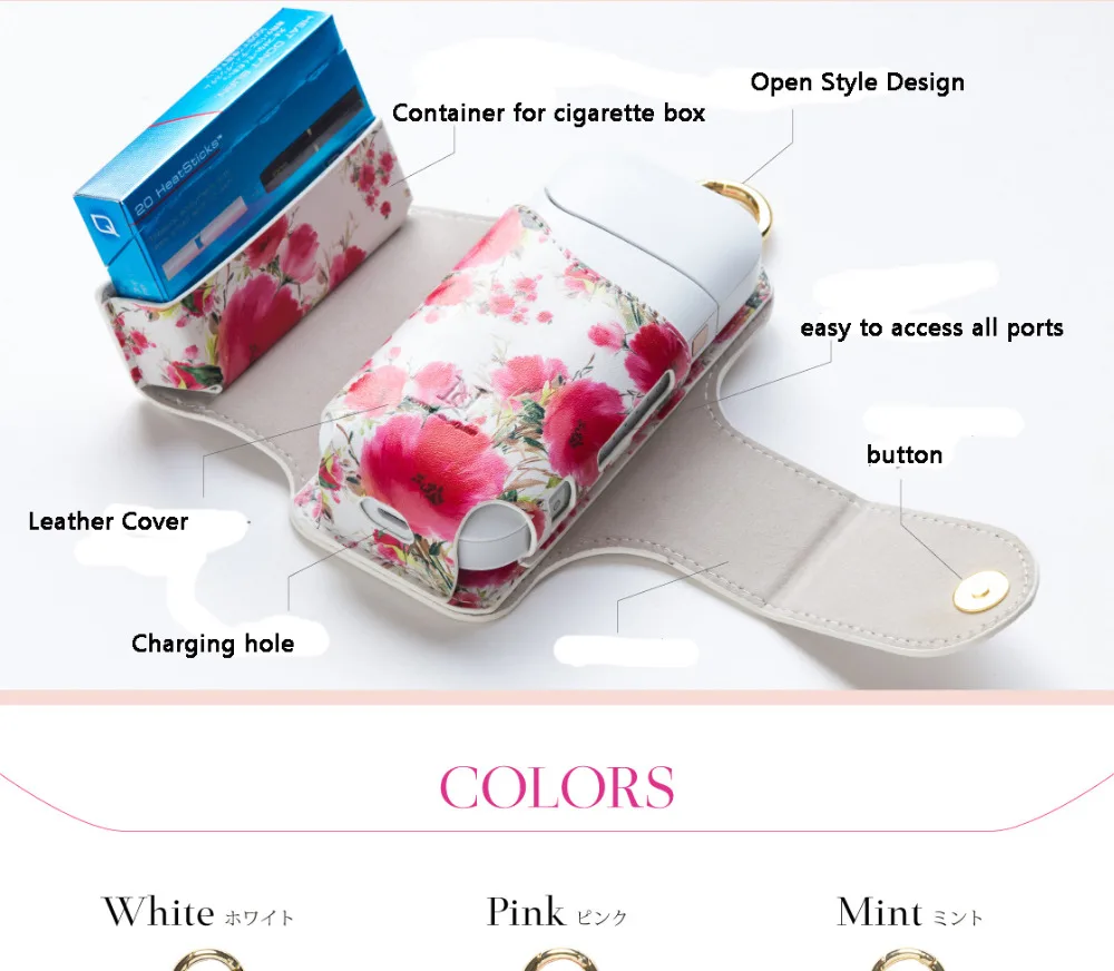 For IQOS Case Leather Electronic Cigarette Holster Cute Flower Patterned Clip On Hangable Women E-Cigarette Accessories Bags