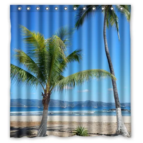 Кокосовой пальмы голубое небо Sandbeach индивидуальные Дизайн Водонепроницаемый душ Ванная комната Шторы 36x72, 48 х 72, 60x72, 66x72 cm