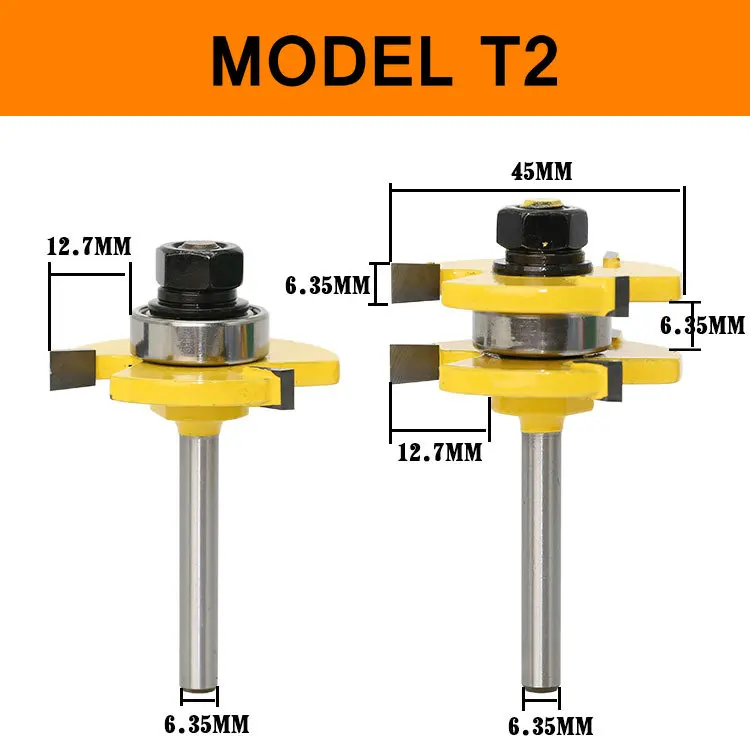 Tongue Groove Router Bit Set 1/4" 6.35mm Shank Assembly 2in1 Carbide T