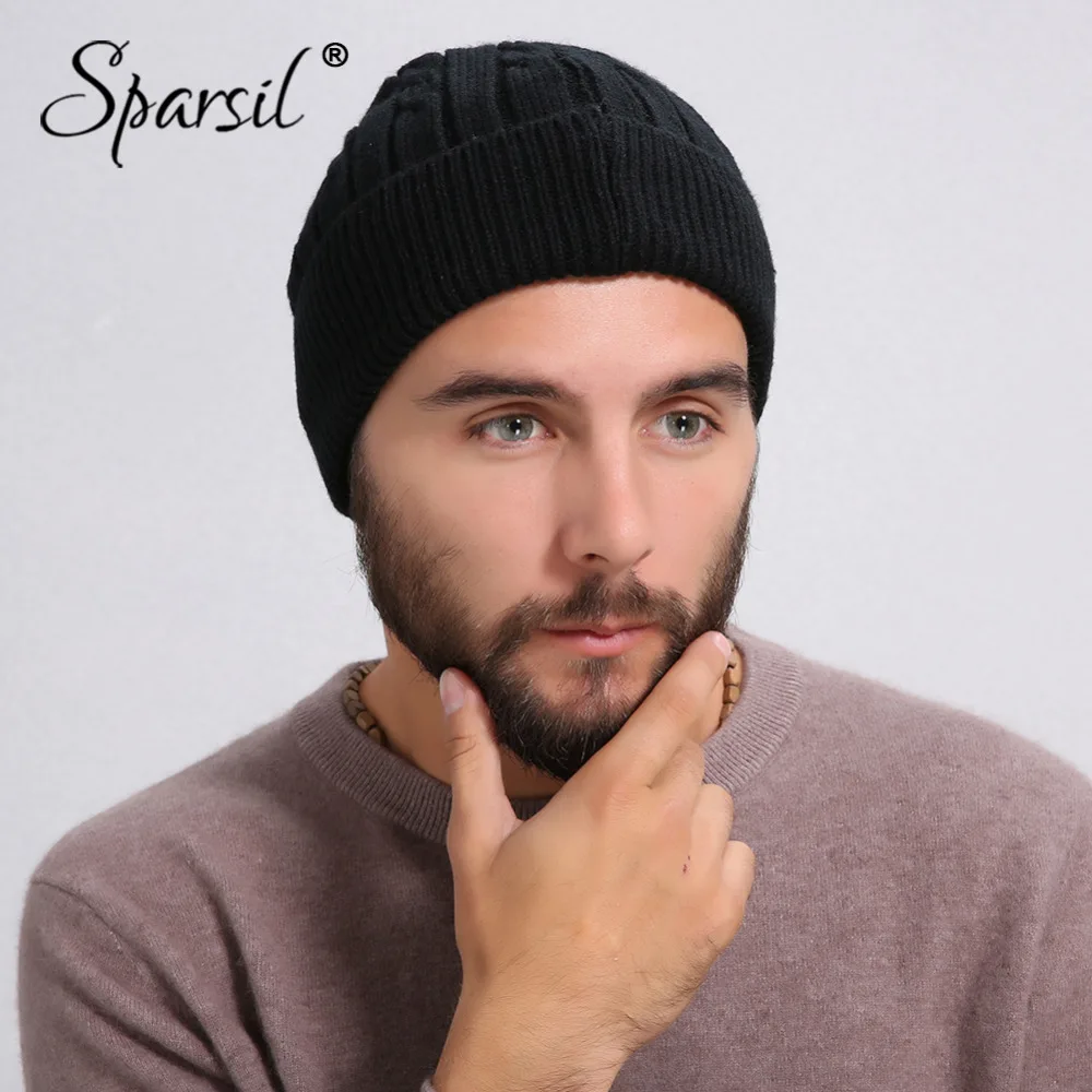 

Sparsil Women Men Winter Knitted Hat Wool Cotton Beanies Soft Fleeced Unisex Skullies Solid Thread Caps Casual Male Elastic Hat