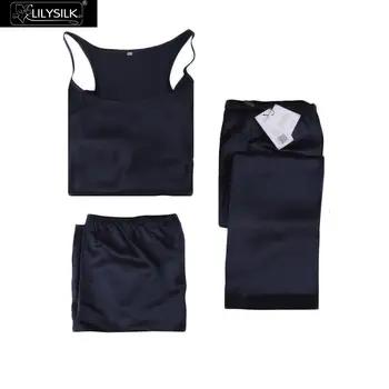 

LilySilk 100 Silk Camisole Set 3pcs Women Pajamas Set 22 momme Elegant feminino Women's Clothing Free Shipping