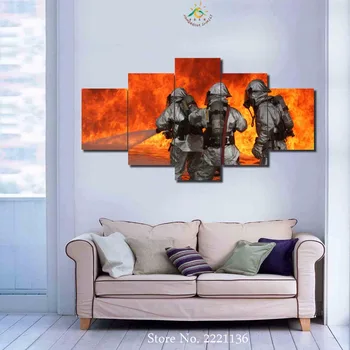 

3-4-5 panels/set Brave firemen HD Printed Paint Home Decoration Living Room Or Bedroom Canvas Print Painting Wall Picture