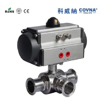 

4inch Sanitary ball valve T/L full port Pneumatic actuator single acting 3 way thread Type