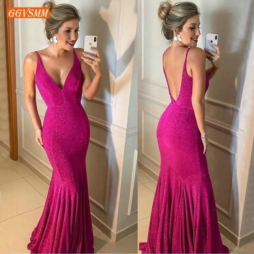 Stylish Fuchsia Mermaid Evening Dresses Long Women Formal Dress 2019 Banquet V-Neck Backless Special Occasion Party Evening Gown Stylish Fuchsia Mermaid Evening Dresses Long Women Formal Dress 2019 Banquet V-Neck Backless Special Occasion Party Evening Gown