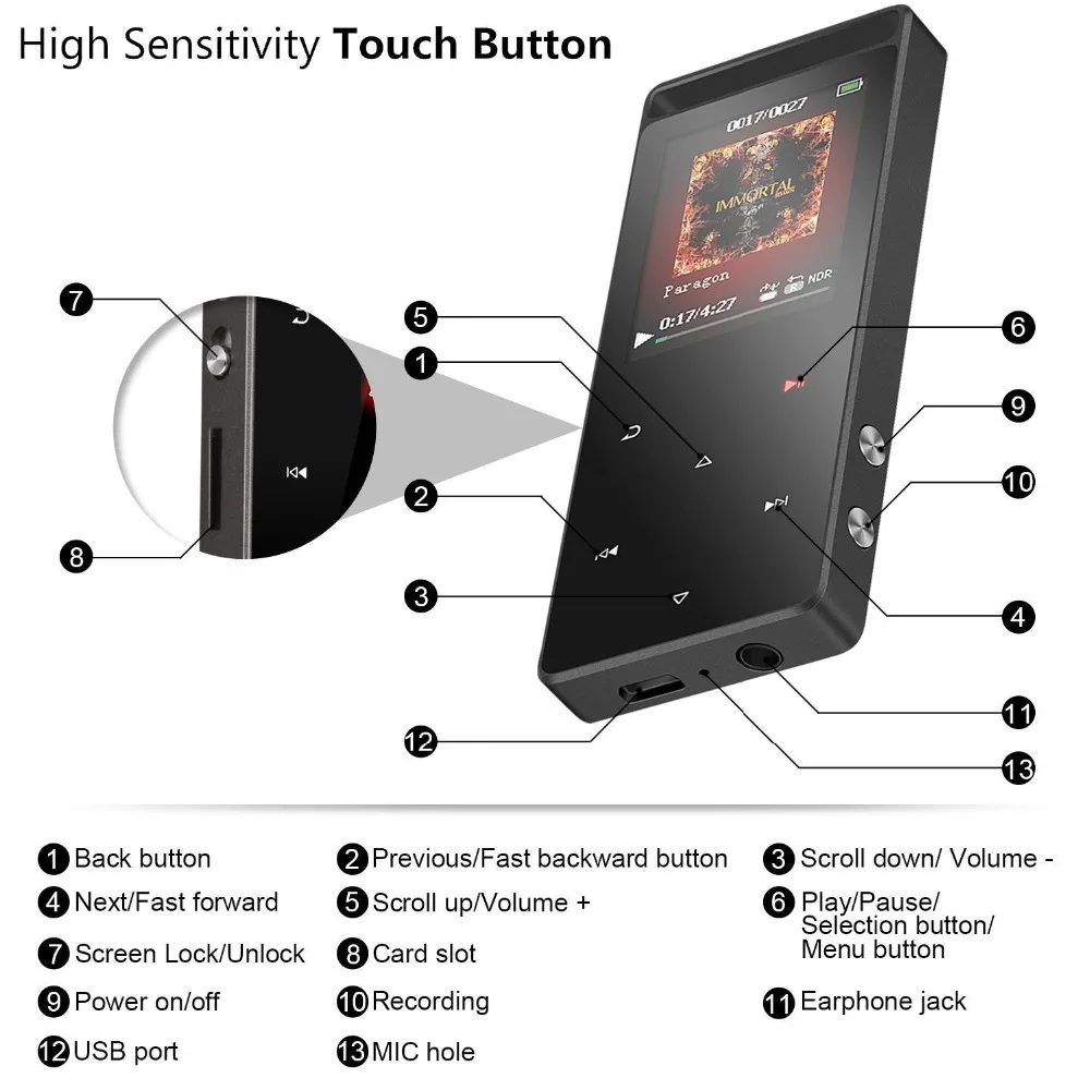 MP3 плеер с поддержкой Bluetooth 16 ГБ музыкальные плееры 1 8 дюймовый TFT экран проводными