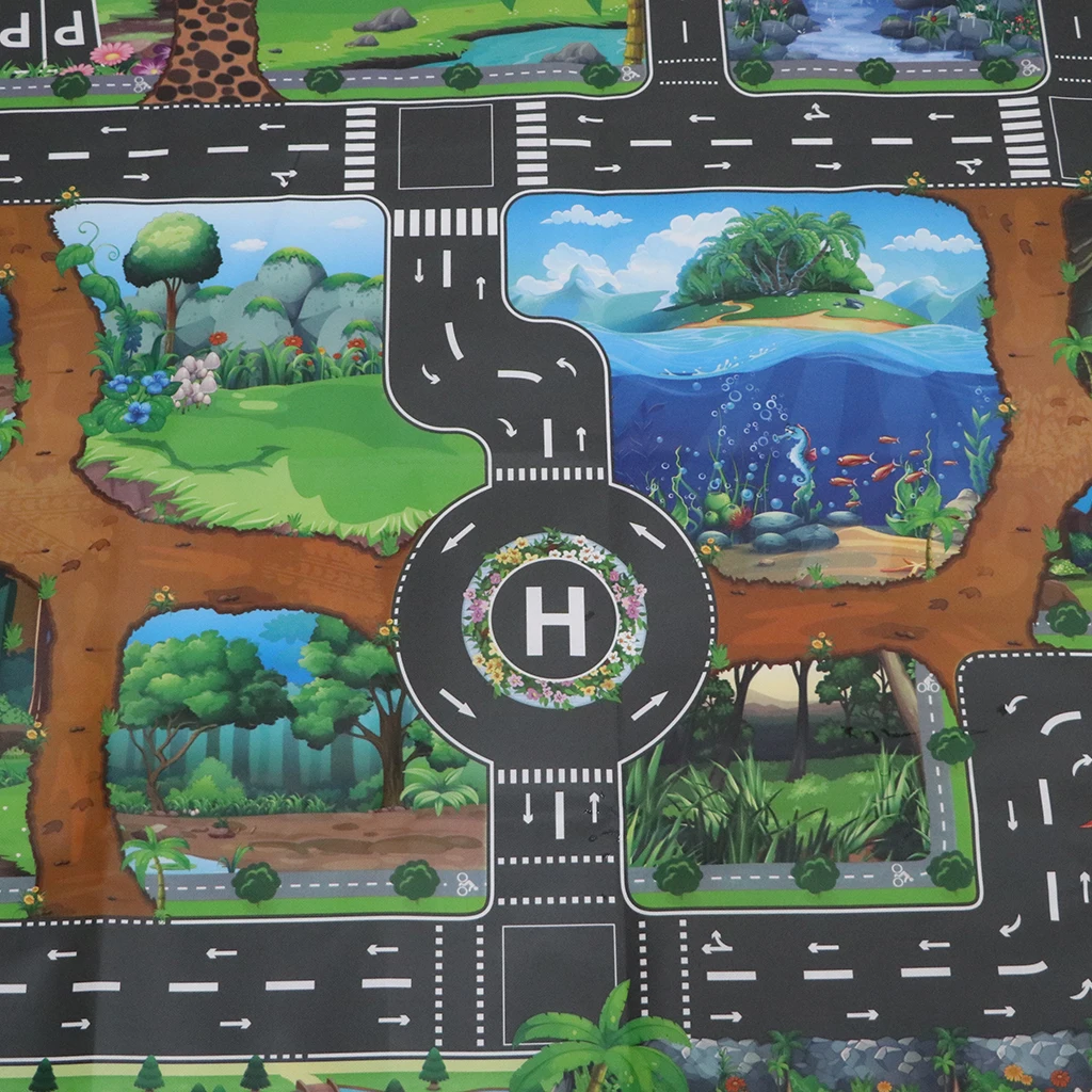 Dinosaur World Road Traffic System Playmat Activity Play Mat Carpet Educational Toy for Playing Cars & Train Track Playroom Fun