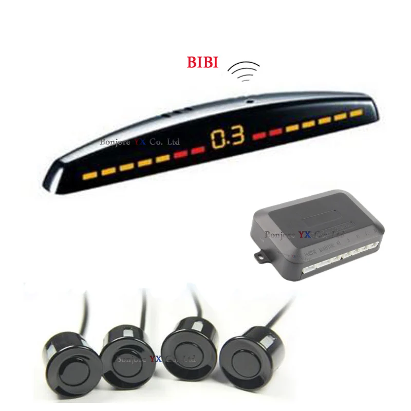 Koorinwoo Electromagnetic Car Parking Sensor 4 Reverse Backup Radar Sound Alert Indicator Probe System 12V Parktronic Black Red