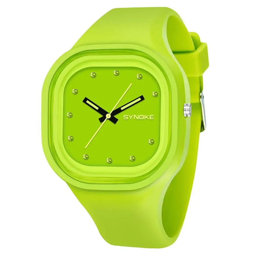 SYNOKE для мальчиков, студентов, красочные водонепроницаемые спортивные часы, Брендовые женские уникальные Силиконовые цифровые наручные часы с датой - Цвет: Green