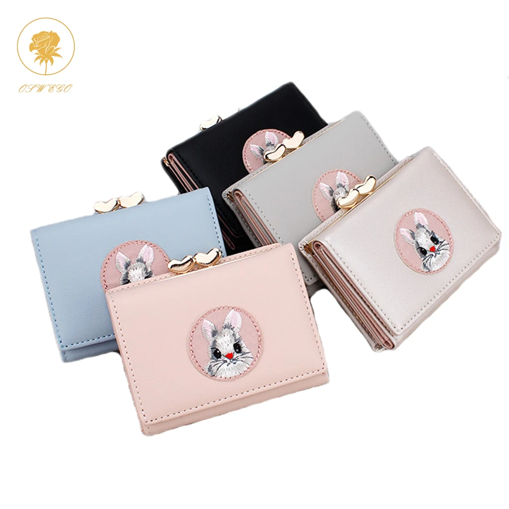 

Oswego Wallets Women Cartoon Rabbit Short Wallet PU Leather Coin Purse Card Holders Female Handbag Korean Wallet