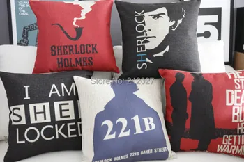 

Free Shipping Sherlock Holmes Linen cotton pillowcase sofa cushion office nap pillow sham 5 design choose
