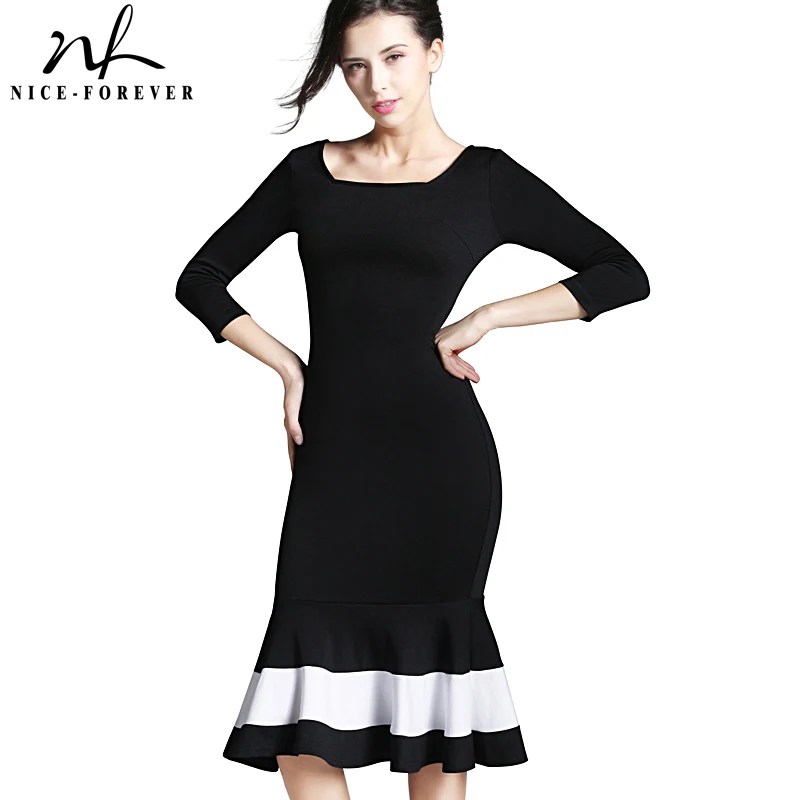 Хорошее-Forever платье для работы в деловом стиле, элегантное офисное платье русалки с рукавом 3/4, женское облегающее черное облегающее женское Формальное тонкое платье B233