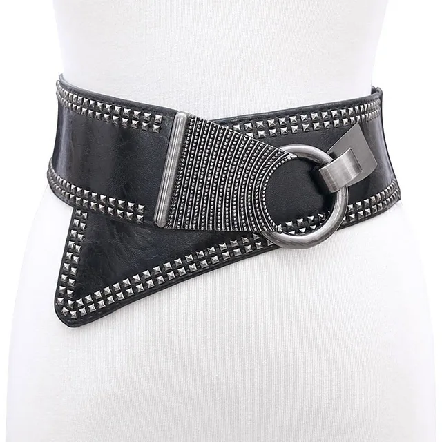 

Women Punk Ultra Wide Belt Elastic Slim Corset Body Shaper Black Faux Leather Retro Rivet Waist Belt Cummerbund Waist Band