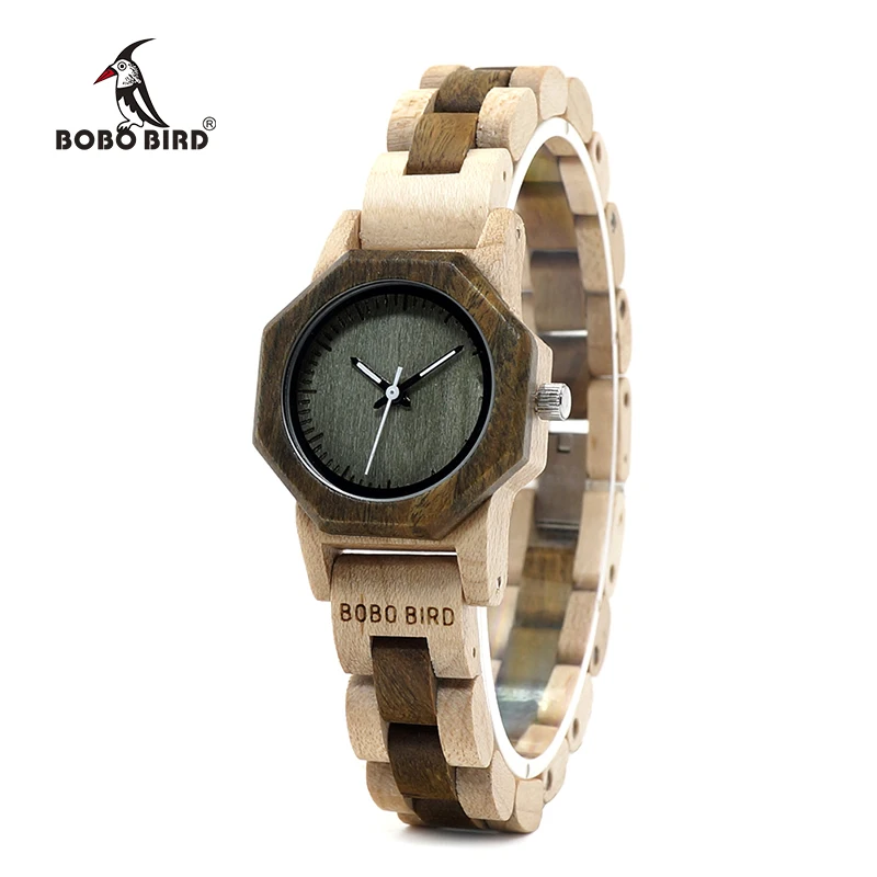 BOBO BIRD WM25M26 Duotone Wooden Quartz Watch For Women Creative Design Octagon Exquisite Watches Gift Box