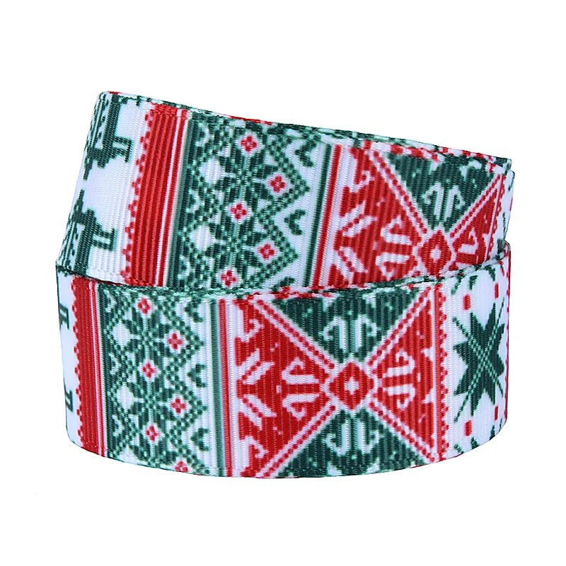 

38mm Red and Green Christmas printed grosgrain ribbon with beautiful design
