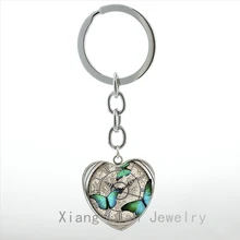 Dragonfly Butterfly Steampunk Astronomical Clock watch photo keychain Insect Art Zodiac Signs Astronomy Clock key chains HP154