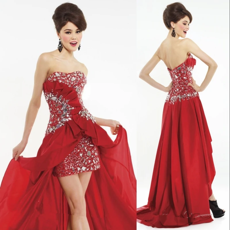 Hot Red Short Front Long Back Juniors Sexy Girls Cocktail Dressesin Cocktail Dresses from