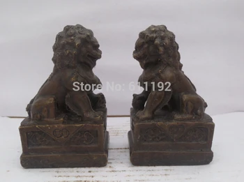 

SCY A pair Fu Foo dog Sculpture,FengShui Home decoration Antique Copper Lion statue Metal crafts