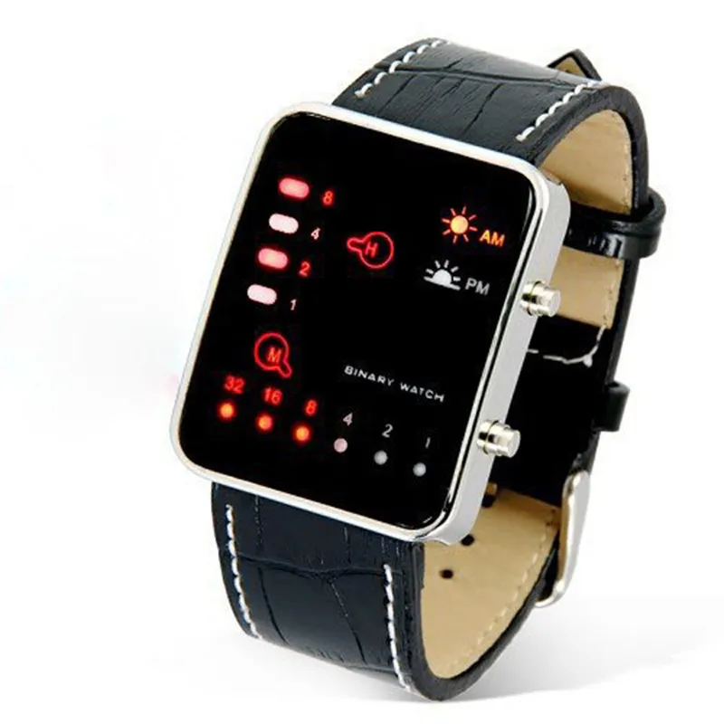 Привлекательный Цифровой Красный светодиодный спортивный наручные часы Бинарные наручные часы из искусственной кожи для мужчин и женщин#30