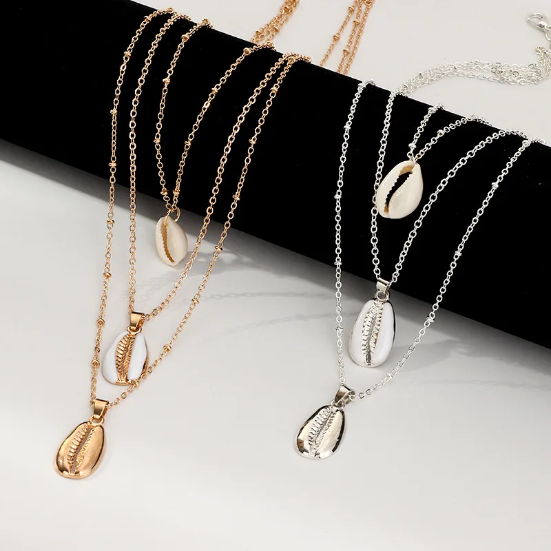 

Three Layers of Shell Pendant Necklace Natural Shell Gold Cowrie Women Best Friend Cowry Seashell Necklace Bohemian Jewelry 2019