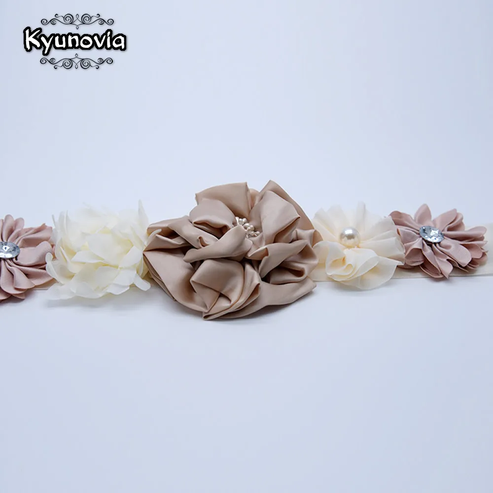Kyunovia свадебный пояс, модные полиэфирные цветочные ремни для женского платья, Свадебный Цветочный для девочек, пояс с атласной лентой и цветами D08