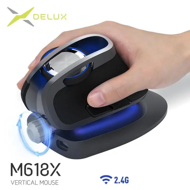 DELUX M618X Беспроводная+ Bluetooth мышь эргономичная Вертикальная мышь оптическая технология слежения 20 градусов регулируемая для компьютера