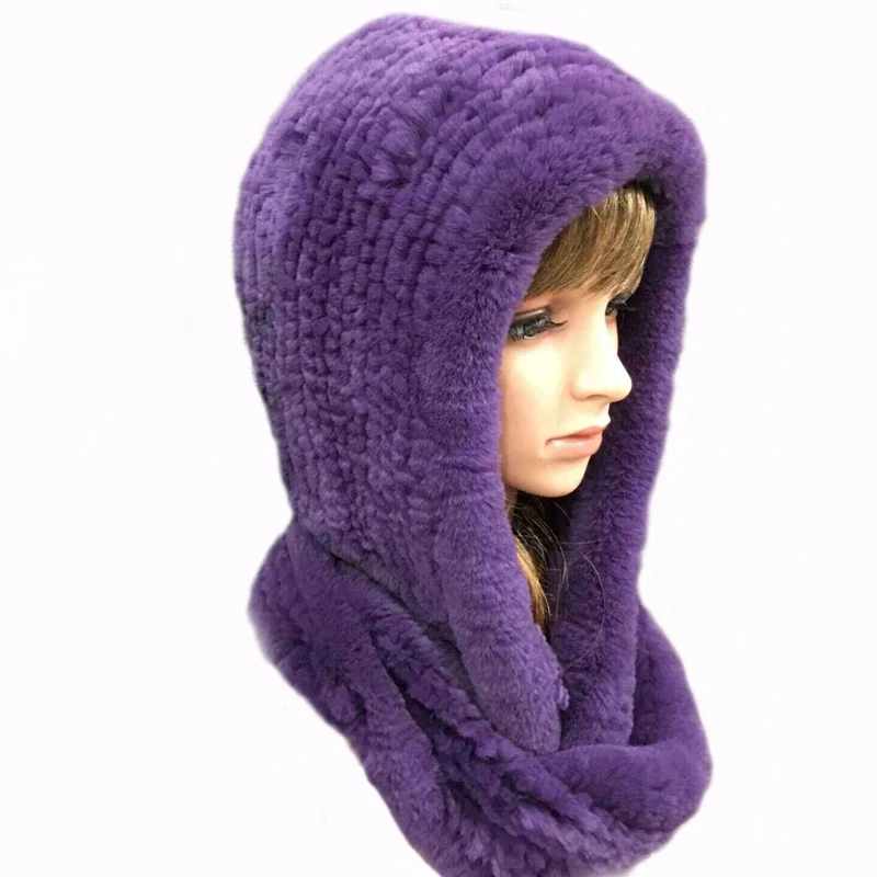 

Luxury Women Real Rabbit Fur Bomber Hats with Neck Rings Winter Warm Caps Fashion Ear Protector Headgear LF5011