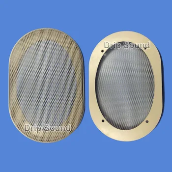 

For 4"x6" inch Car Audio Speaker Conversion Net Cover Decorative Circle Metal Mesh Grille Protection #Beige