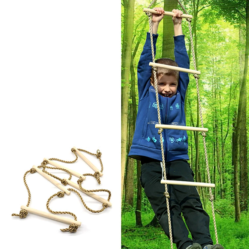 Kids Wooden Rungs PE Rope Ladder Toy For Children Climbing Toy Kid Sport Rope Swing Safe Fitness Equipment Indoor Outdoor Garden