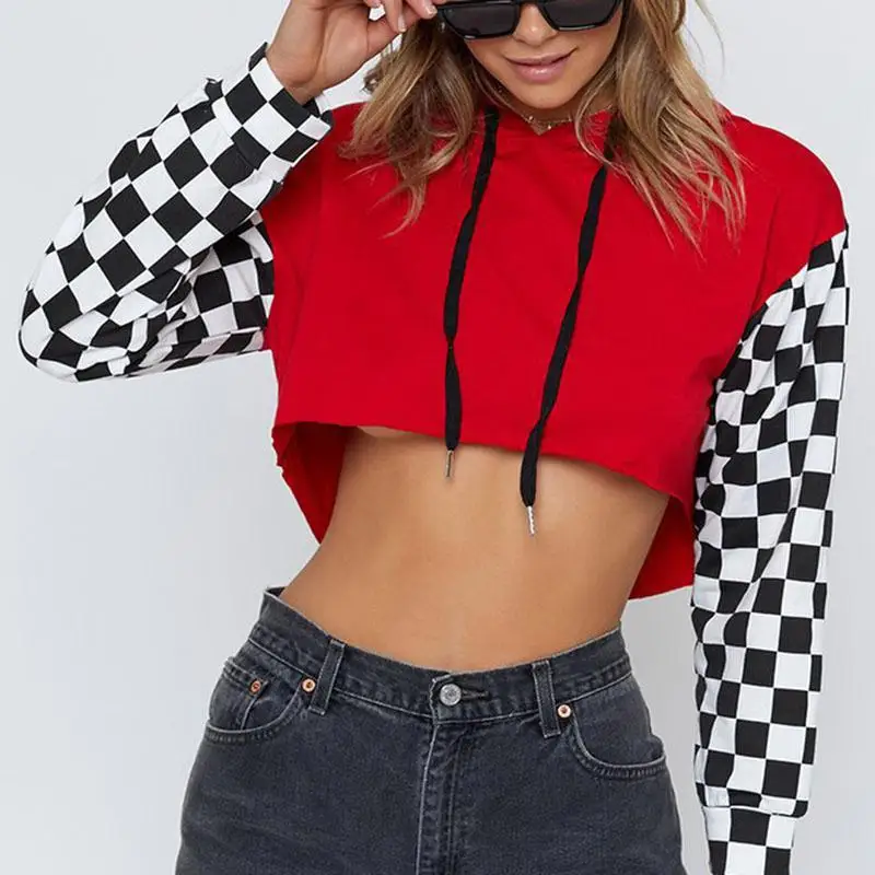 Новинка 2019 Yfashion Женская Короткая Толстовка Модный пуловер с капюшоном и длинным