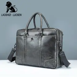 LAOSHIZI LUOSEN мужской портфель из натуральной кожи s Мужская сумка для ноутбука Мужская коровья сумка через плечо сумка-мессенджер бизнес