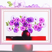 Ленты Сделай Сам Вышивка 3d декоративная живопись фиолетовые цветы картины рукоделие набор вышивки крестиком Ремесла декор стен C-0260