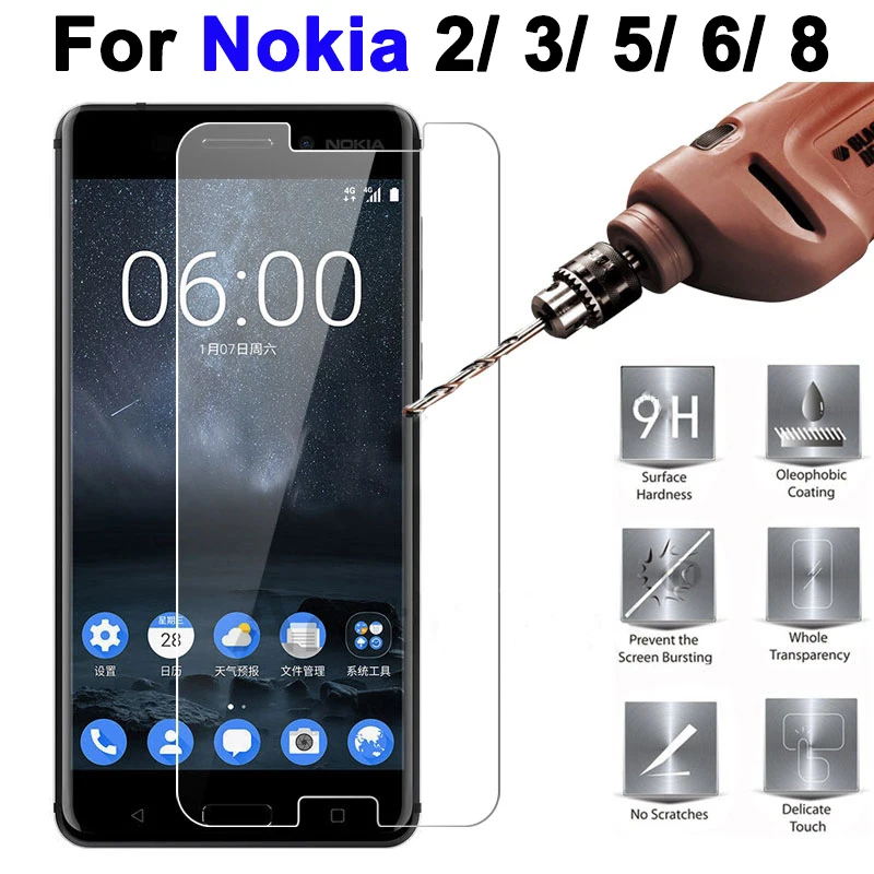 

protective glass for nokia 5 for nokia 3 screen protector for nokia2 6 8 9h tempered glas protect film protection 2.5d protected