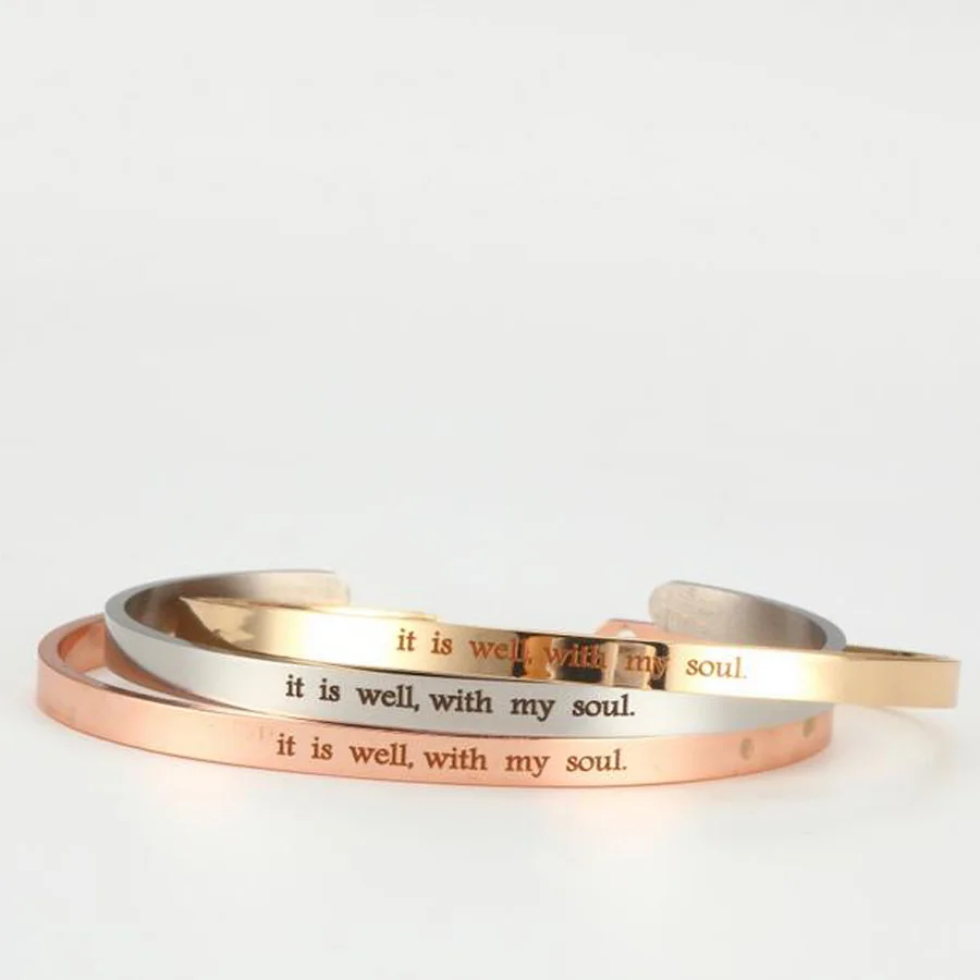 Stainless Steel Engraved Positive Inspirational Quote Hand Stamped Cuff