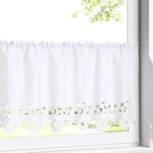 Выдалбливают шторы ткани Короткие кофе красивые белые цветы оконные обработки Кухня Бар Короткие тканевые шторы для дома