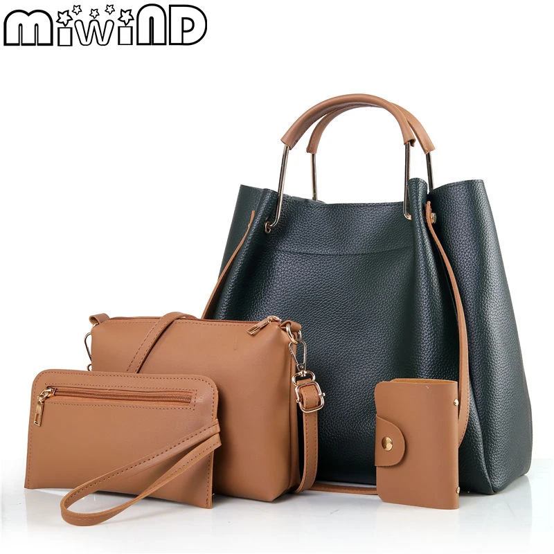 

MIWIND 2019 New Fashion Women Handbags Panelled Shoulder Bags Buy one free get other three Female 4-Piece Set PU Composite Bag