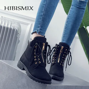 

HIBISMIX Women Zip Motorcycle Boots Women's Lace Up Casual Ankle Boots Fashion Ladies Round Toe Platform Boots Women Shoes 1214