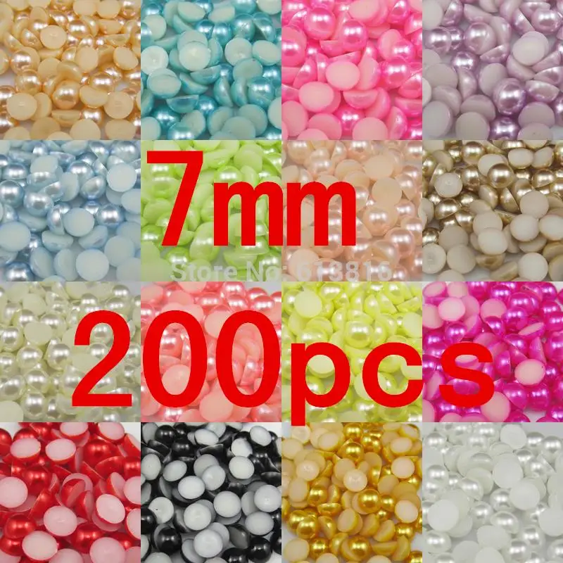 

7mm 200pcs Craft Half Pearl Beads Flat Back pearls Embellishment DIY Nail Beauty Art Phone Shoes Clothes decarotion Pearl Beads