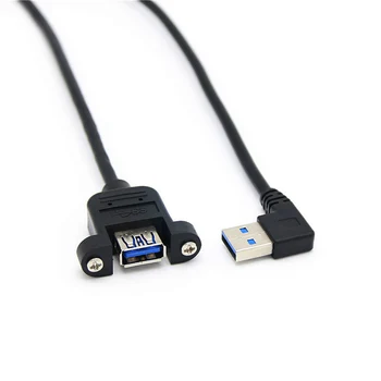 

USB 3.0 A Female Panel Mount To USB A Male 90 Degree Left Angle Plug Extension Cable For Computer Host