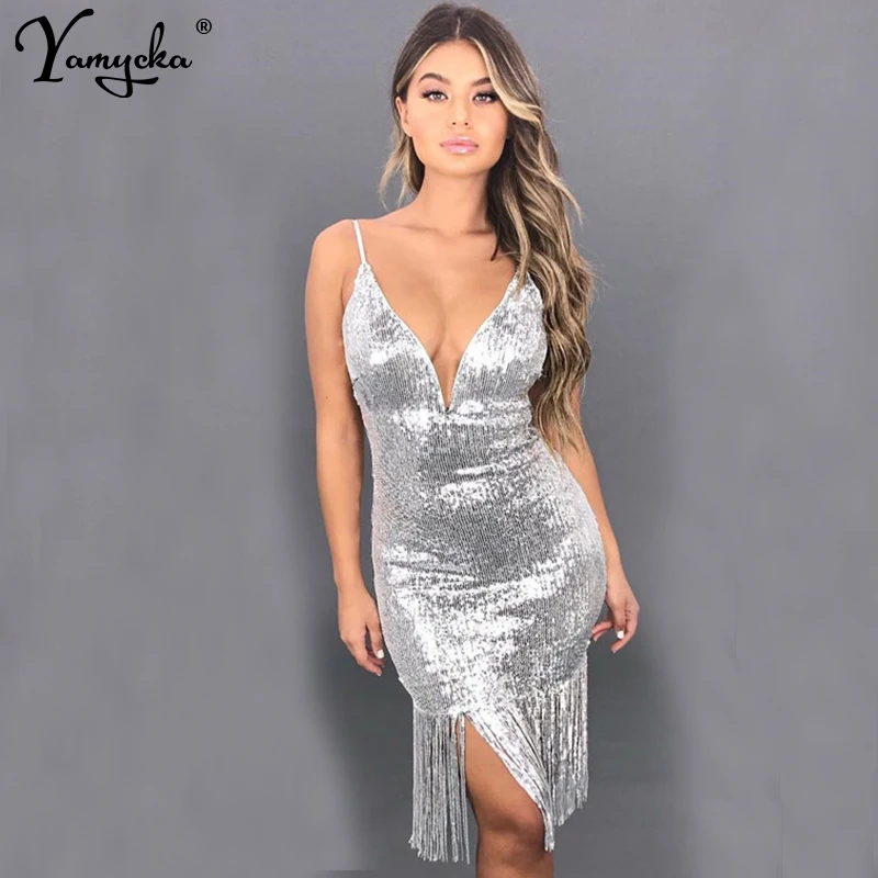 

Sexy Long Sequins Summer dress women Befree Luxury night club party dresses Gold silver black tassel Maxi dress bodycon vestido