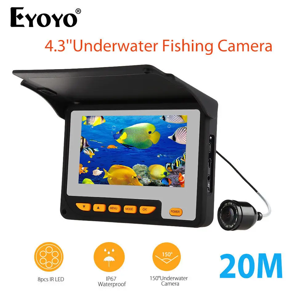 

Eyoyo 4.3"LCD TFT Monitor 20M 1.2MM DC5V 150degrees Fish Finder Detector Underwater Night Vision Waterproof Fishing Camera
