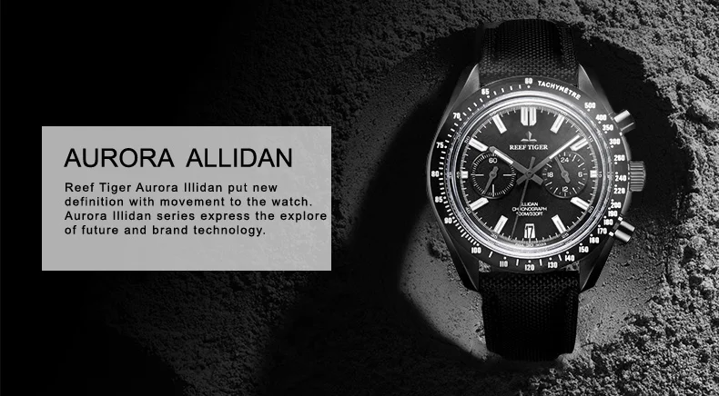 2019 Reef Tiger/RT мужские дизайнерские часы с хронографом нейлоновый ремешок светящиеся спортивные мужские черные часы пилота Relogio Masculino RGA3033