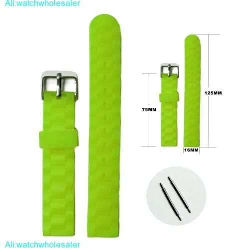 16mm Neon Green Color Silicone Jelly Rubber Unisex Watch Band Straps WB1060G16JB