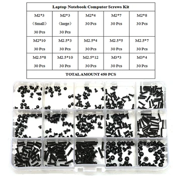 

450Pcs M2/M2.5/M3 Carbon Steel Black Cross Screws Laptop Screws Box Set Assortment Kit